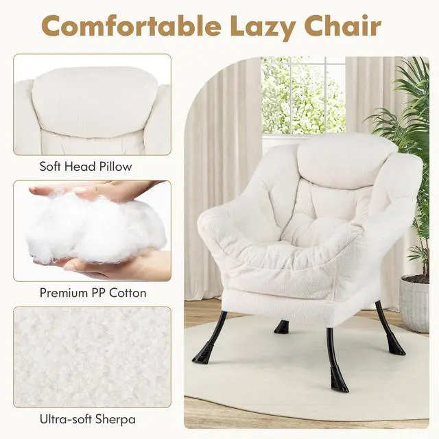 Alt view image 5 of 7 - SlickBlue Modern Accent Chair with Folding Footrest and Head Pillow-Beige