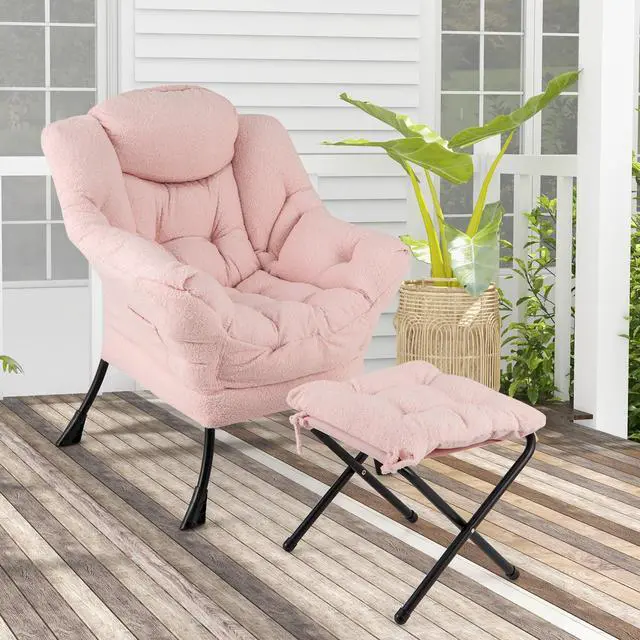 Alt view image 2 of 7 - SlickBlue Modern Accent Chair with Folding Footrest and Head Pillow-Pink