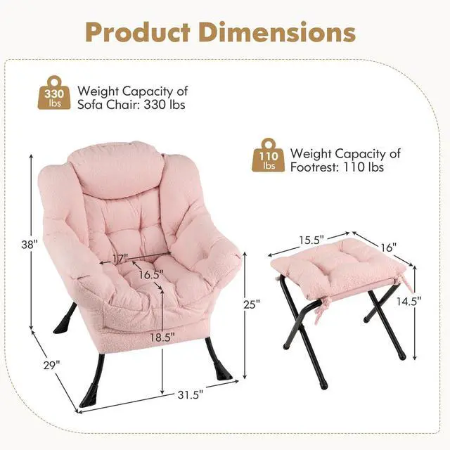 Alt view image 4 of 7 - SlickBlue Modern Accent Chair with Folding Footrest and Head Pillow-Pink