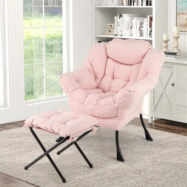 Alt view image 3 of 7 - SlickBlue Modern Accent Chair with Folding Footrest and Head Pillow-Pink