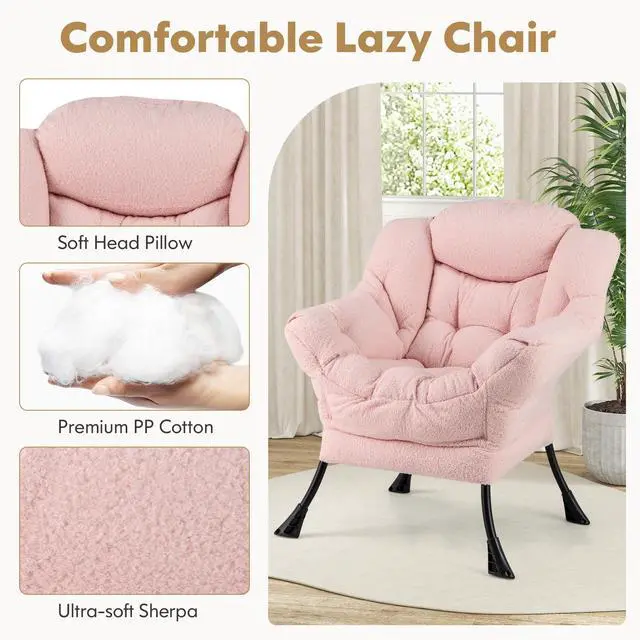 Alt view image 5 of 7 - SlickBlue Modern Accent Chair with Folding Footrest and Head Pillow-Pink