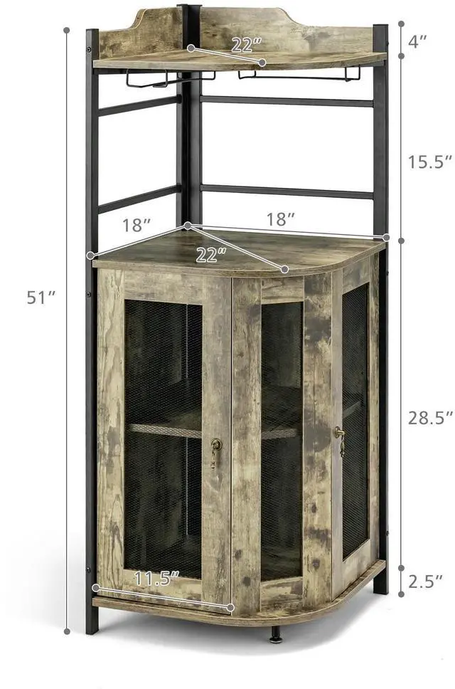 Alt view image 5 of 7 - SlickBlue Industrial Corner Bar Cabinet with Glass Holder and Adjustable Shelf-Taupe