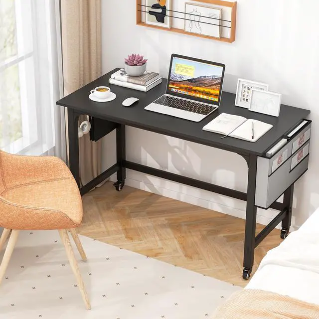 Alt view image 3 of 7 - SlickBlue 48 Inch Mobile Computer Workstation with 4 Smooth Casters-Black
