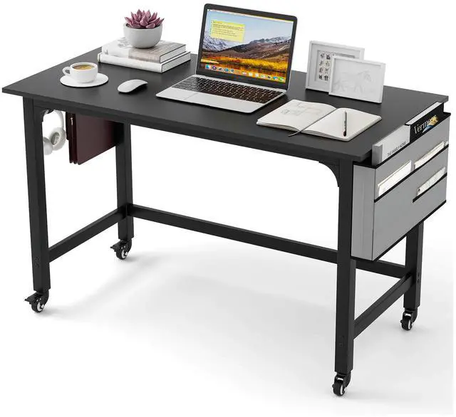 Alt view image 4 of 7 - SlickBlue 48 Inch Mobile Computer Workstation with 4 Smooth Casters-Black