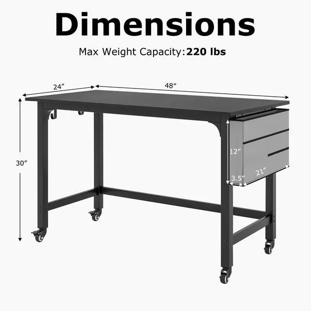 Alt view image 5 of 7 - SlickBlue 48 Inch Mobile Computer Workstation with 4 Smooth Casters-Black