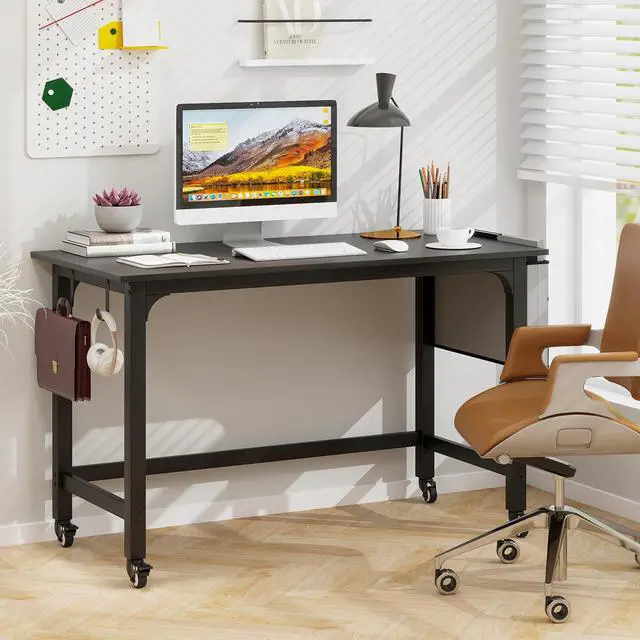 Alt view image 2 of 7 - SlickBlue 48 Inch Mobile Computer Workstation with 4 Smooth Casters-Black