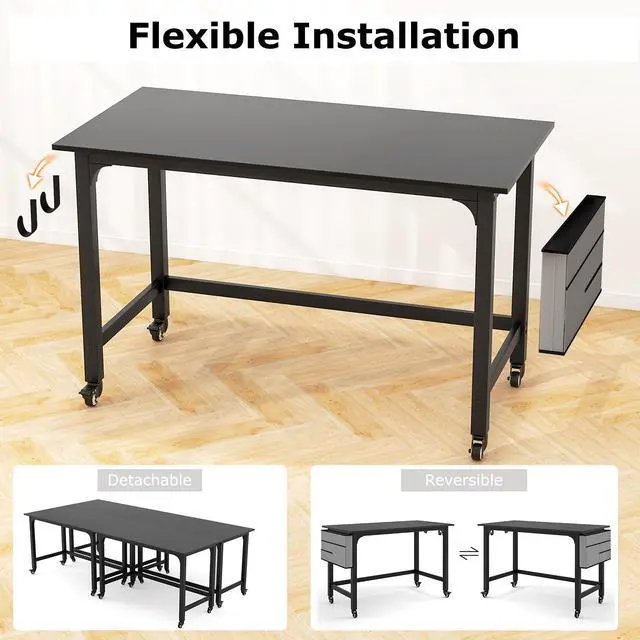 Alt view image 6 of 7 - SlickBlue 48 Inch Mobile Computer Workstation with 4 Smooth Casters-Black