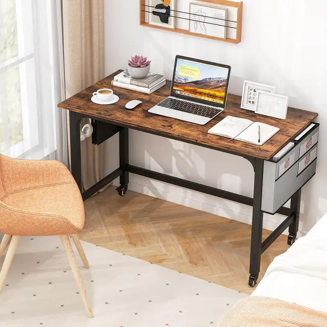 Alt view image 2 of 7 - SlickBlue Rolling Home Office Computer Desk with Detachable Fabric Bag-Rustic Brown