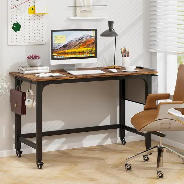 Alt view image 3 of 7 - SlickBlue Rolling Home Office Computer Desk with Detachable Fabric Bag-Rustic Brown