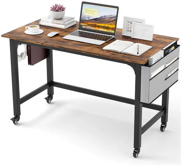 Alt view image 4 of 7 - SlickBlue Rolling Home Office Computer Desk with Detachable Fabric Bag-Rustic Brown