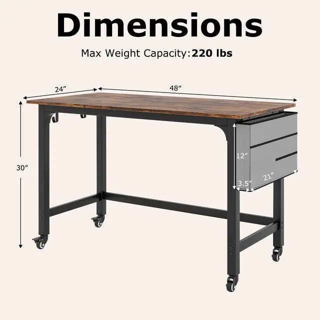Alt view image 5 of 7 - SlickBlue Rolling Home Office Computer Desk with Detachable Fabric Bag-Rustic Brown