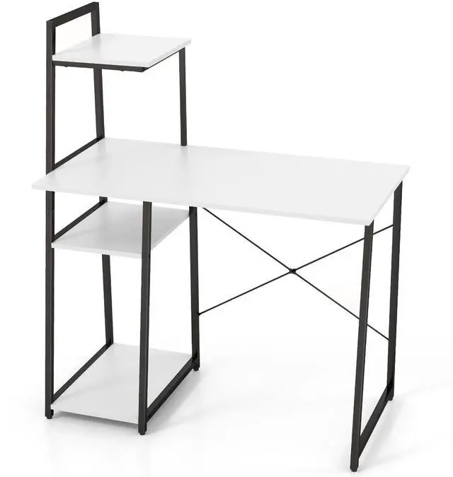 Alt view image 4 of 7 - SlickBlue Compact Computer Desk Workstation with 4 Tier Shelves for Home and Office-White