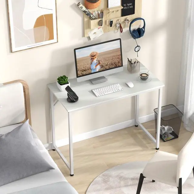 Alt view image 2 of 7 - SlickBlue 40 Inch Small Computer Desk with Heavy-duty Metal Frame-White