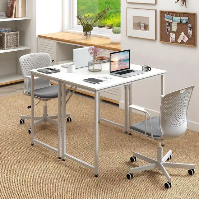 Alt view image 3 of 7 - SlickBlue 40 Inch Small Computer Desk with Heavy-duty Metal Frame-White