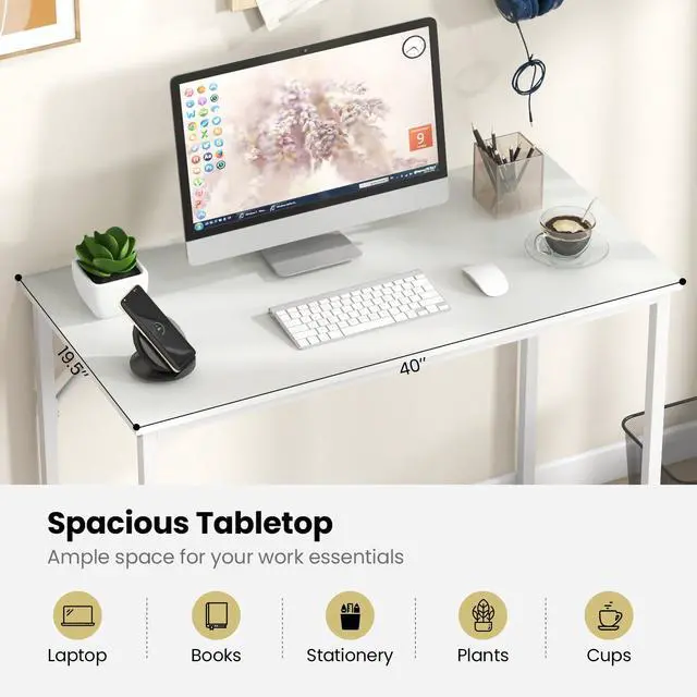 Alt view image 7 of 7 - SlickBlue 40 Inch Small Computer Desk with Heavy-duty Metal Frame-White