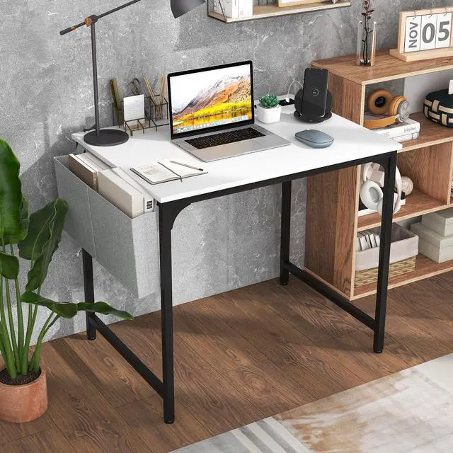 Alt view image 3 of 7 - SlickBlue 32 Inch Computer Desk Small Home Office Desk with Charging Station-White