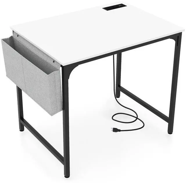 Alt view image 4 of 7 - SlickBlue 32 Inch Computer Desk Small Home Office Desk with Charging Station-White