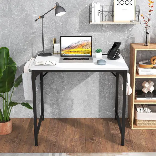 Alt view image 2 of 7 - SlickBlue 32 Inch Computer Desk Small Home Office Desk with Charging Station-White