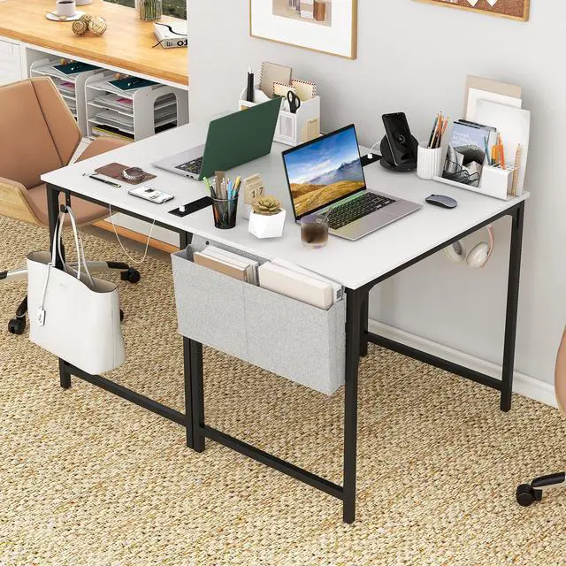 Alt view image 7 of 7 - SlickBlue 32 Inch Computer Desk Small Home Office Desk with Charging Station-White