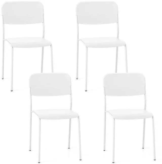 Main image of SlickBlue Modern Dining Chairs Set of 4 with Tilted Backrest and Sturdy Metal Legs-White