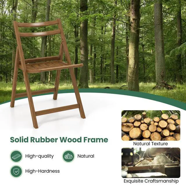 Alt view image 6 of 7 - SlickBlue Folding Dining Chair Set of 2 with Rubber Wood Frame and Slatted Seat-Walnut