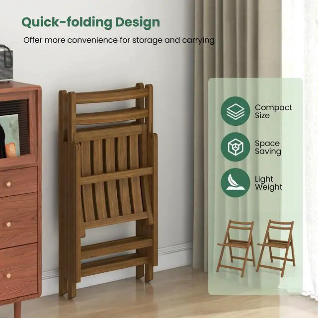 Alt view image 7 of 7 - SlickBlue Folding Dining Chair Set of 2 with Rubber Wood Frame and Slatted Seat-Walnut