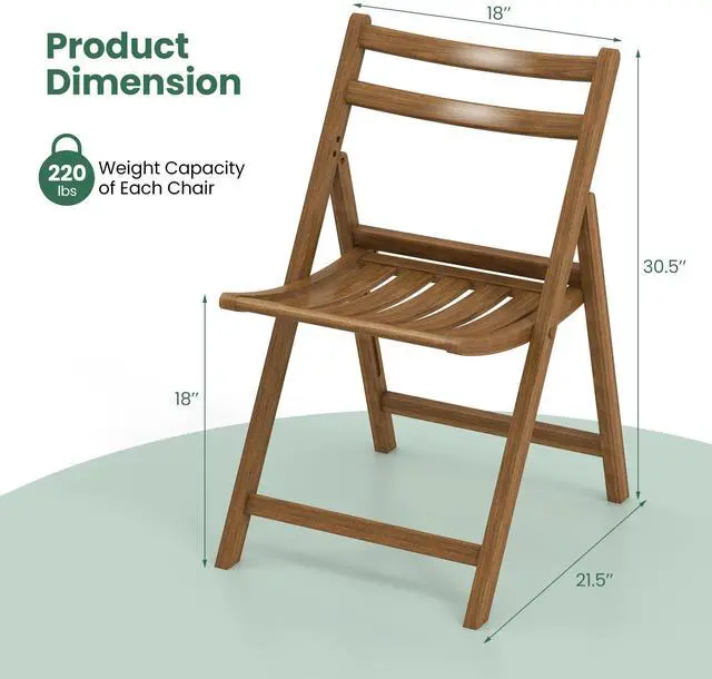 Alt view image 5 of 7 - SlickBlue Folding Dining Chair Set of 2 with Rubber Wood Frame and Slatted Seat-Walnut