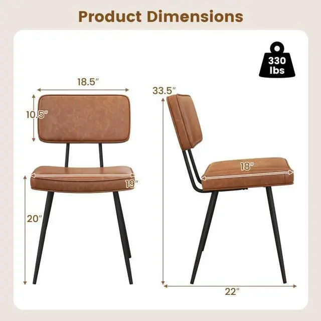 Alt view image 3 of 7 - SlickBlue Dining Chair Set of 2 with Padded Backrest and Seat-Brown