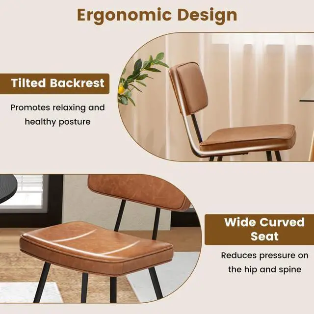 Alt view image 5 of 7 - SlickBlue Dining Chair Set of 2 with Padded Backrest and Seat-Brown
