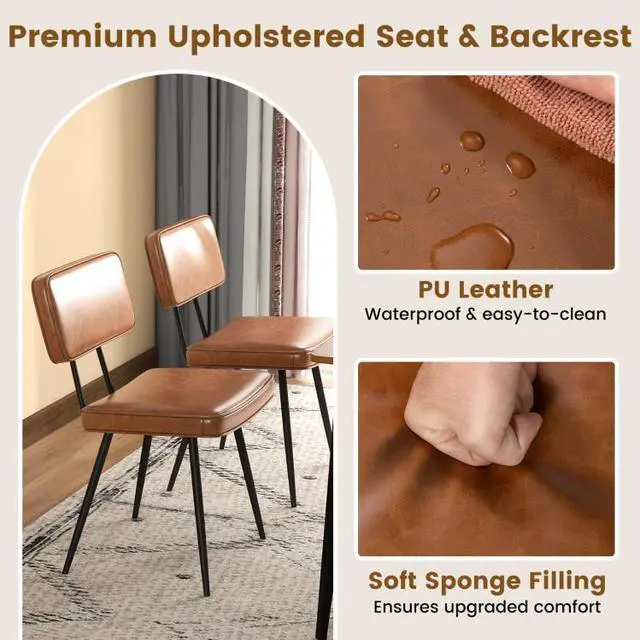 Alt view image 7 of 7 - SlickBlue Dining Chair Set of 2 with Padded Backrest and Seat-Brown