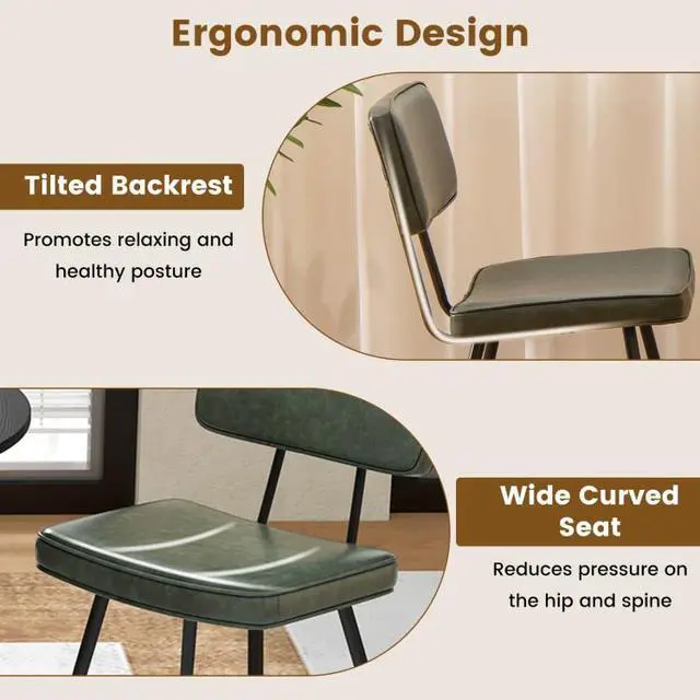 Alt view image 7 of 7 - SlickBlue Dining Chair Set of 2 with Padded Backrest and Seat-Dark Green