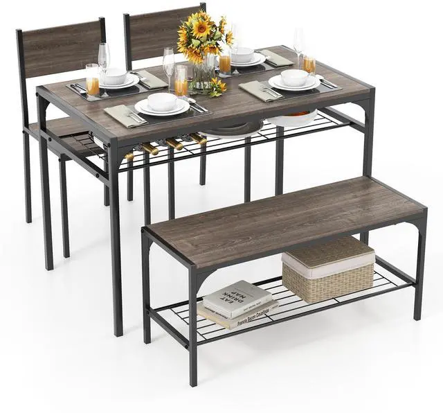 Alt view image 4 of 7 - SlickBlue Industrial Style Rectangular Kitchen Table with Bench and Chairs-Gray