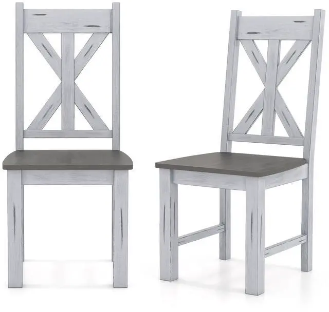 Main image of SlickBlue Farmhouse Chair Set of 2 with Rubber Wood Frame and Elegant Hollowed Backrest-Gray