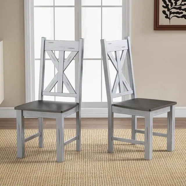 Alt view image 3 of 7 - SlickBlue Farmhouse Chair Set of 2 with Rubber Wood Frame and Elegant Hollowed Backrest-Gray