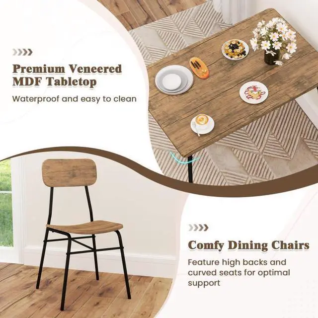 Alt view image 6 of 7 - SlickBlue 4 Piece Dining Table Set for 4 Metal Frame with Bench and 2 Chairs-Brown