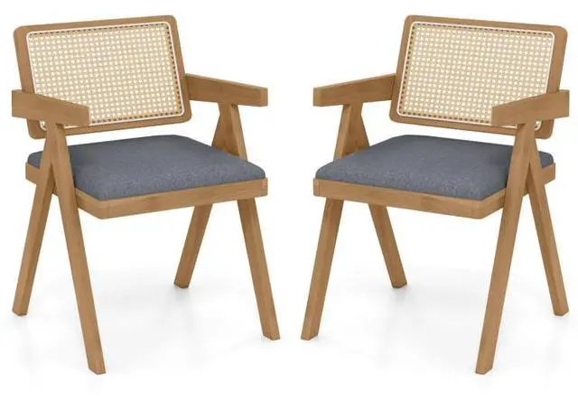 Main image of SlickBlue Set of 2 Rattan Accent Chairs with Padded Cushion and Rubber Wood Frame-Gray