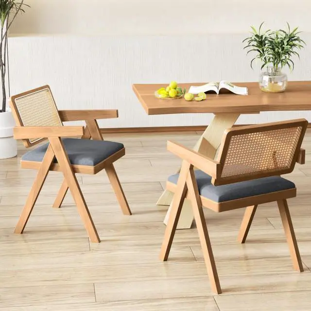 Alt view image 2 of 7 - SlickBlue Set of 2 Rattan Accent Chairs with Padded Cushion and Rubber Wood Frame-Gray