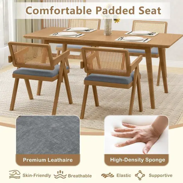 Alt view image 4 of 7 - SlickBlue Set of 2 Rattan Accent Chairs with Padded Cushion and Rubber Wood Frame-Gray