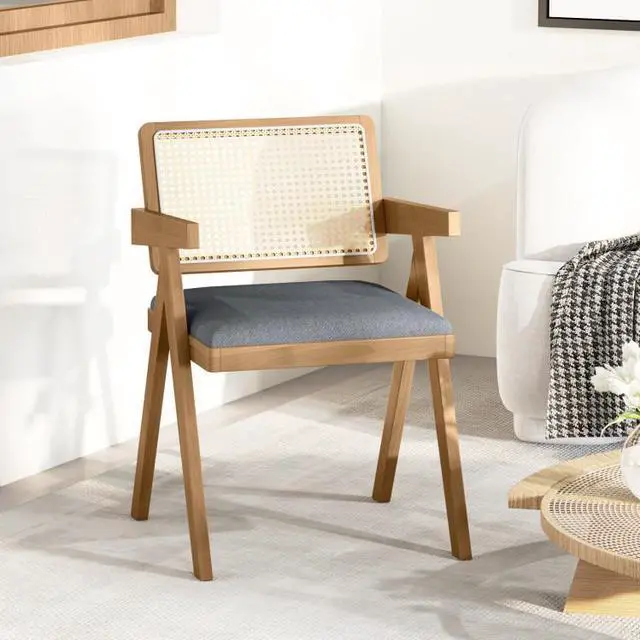 Alt view image 6 of 7 - SlickBlue Set of 2 Rattan Accent Chairs with Padded Cushion and Rubber Wood Frame-Gray
