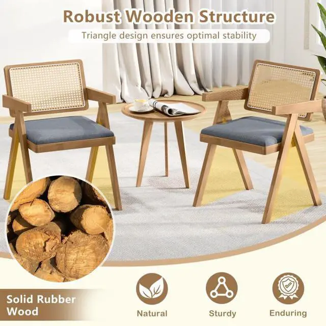 Alt view image 7 of 7 - SlickBlue Set of 2 Rattan Accent Chairs with Padded Cushion and Rubber Wood Frame-Gray