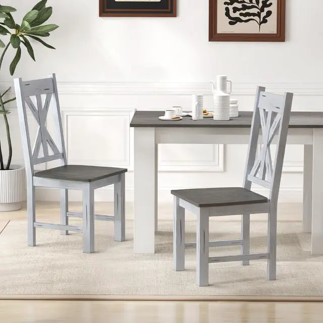 Alt view image 2 of 7 - SlickBlue Farmhouse Chair Set of 2 with Rubber Wood Frame and Elegant Hollowed Backrest-Gray