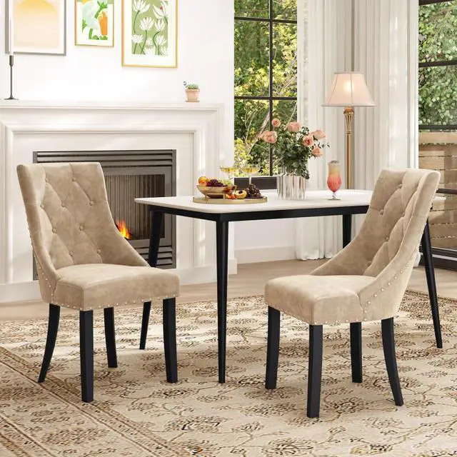 Alt view image 2 of 7 - SlickBlue Tufted Wingback Upholstered Dining Chairs Set of 2-Light Brown