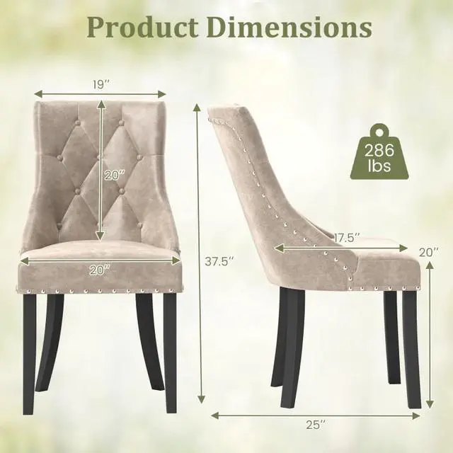 Alt view image 3 of 7 - SlickBlue Tufted Wingback Upholstered Dining Chairs Set of 2-Light Brown