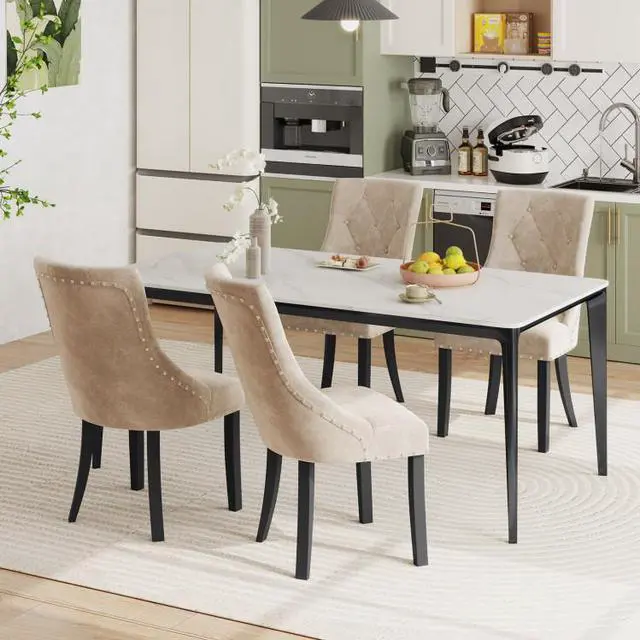 Alt view image 4 of 7 - SlickBlue Tufted Wingback Upholstered Dining Chairs Set of 2-Light Brown