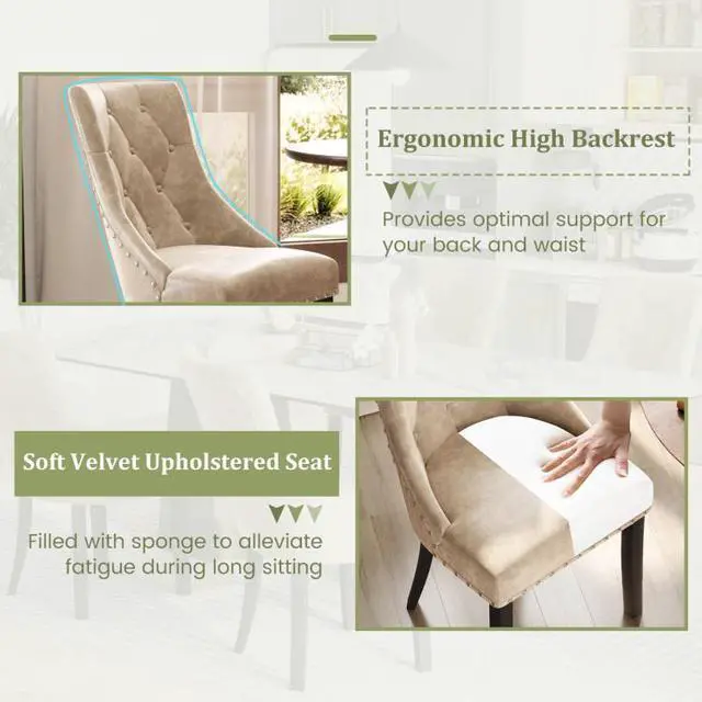 Alt view image 5 of 7 - SlickBlue Tufted Wingback Upholstered Dining Chairs Set of 2-Light Brown