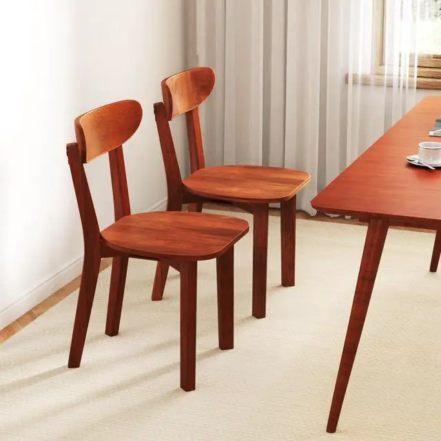 Alt view image 2 of 7 - SlickBlue Solid Wood Dining Chair Set of 2 with Curved Backrest and Rubber Wood Frame-Espresso