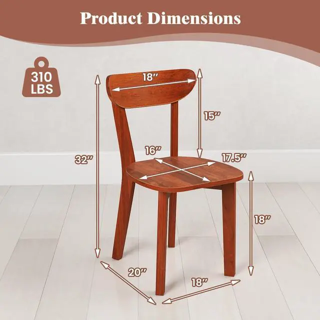 Alt view image 4 of 7 - SlickBlue Solid Wood Dining Chair Set of 2 with Curved Backrest and Rubber Wood Frame-Espresso