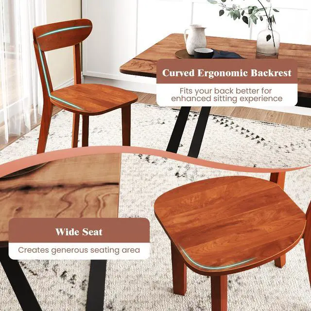 Alt view image 6 of 7 - SlickBlue Solid Wood Dining Chair Set of 2 with Curved Backrest and Rubber Wood Frame-Espresso