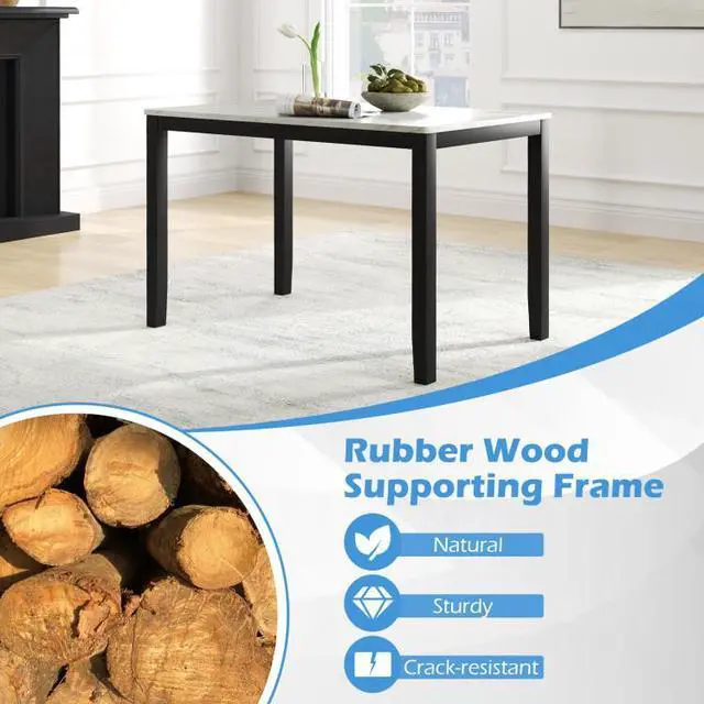 Alt view image 6 of 7 - SlickBlue 45 Inch Rectangular Mid Century Dining Table with Faux Marble Tabletop for 4 People-Black & White