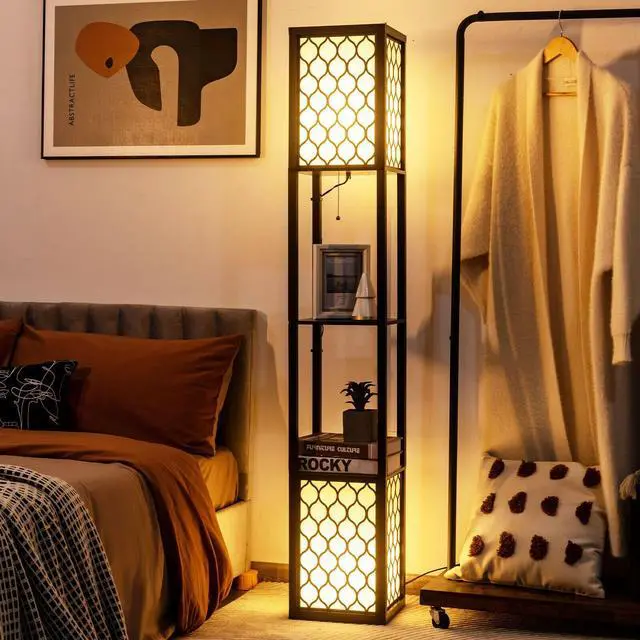 Alt view image 2 of 7 - SlickBlue Modern Shelf Freestanding Floor Lamp with Double Lamp Pull Chain and Foot Switch